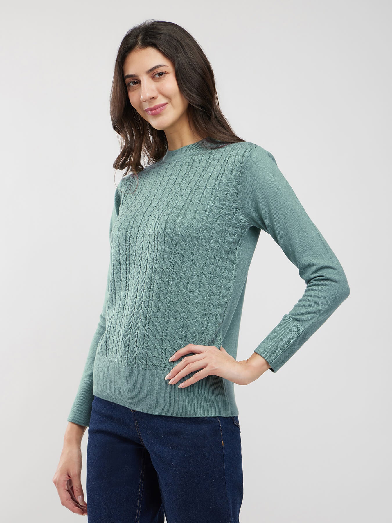 LivSoft Cable Knit Sweater - Light Olive