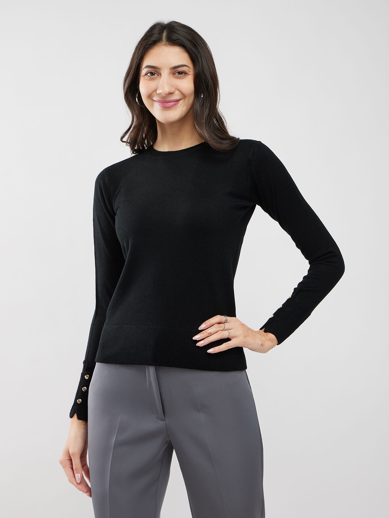 LivSoft Button Detail Sweater - Black