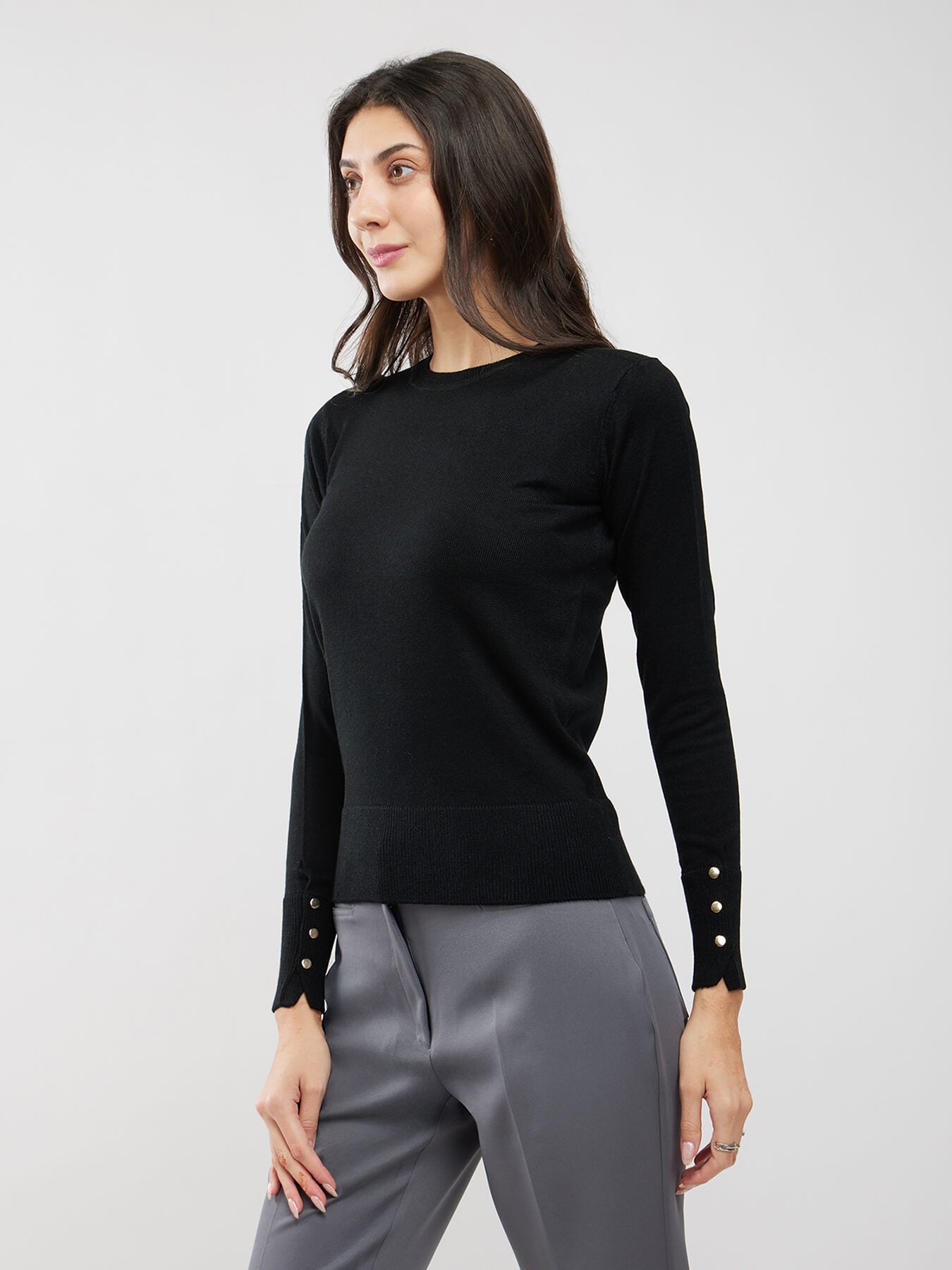 LivSoft Button Detail Sweater - Black