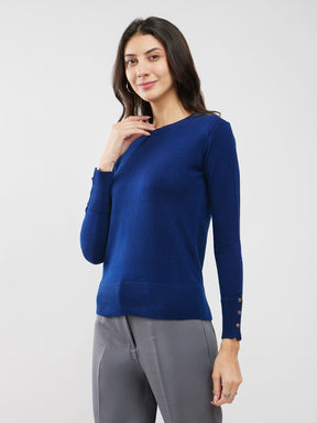 LivSoft Button Detail Sweater - Navy Blue