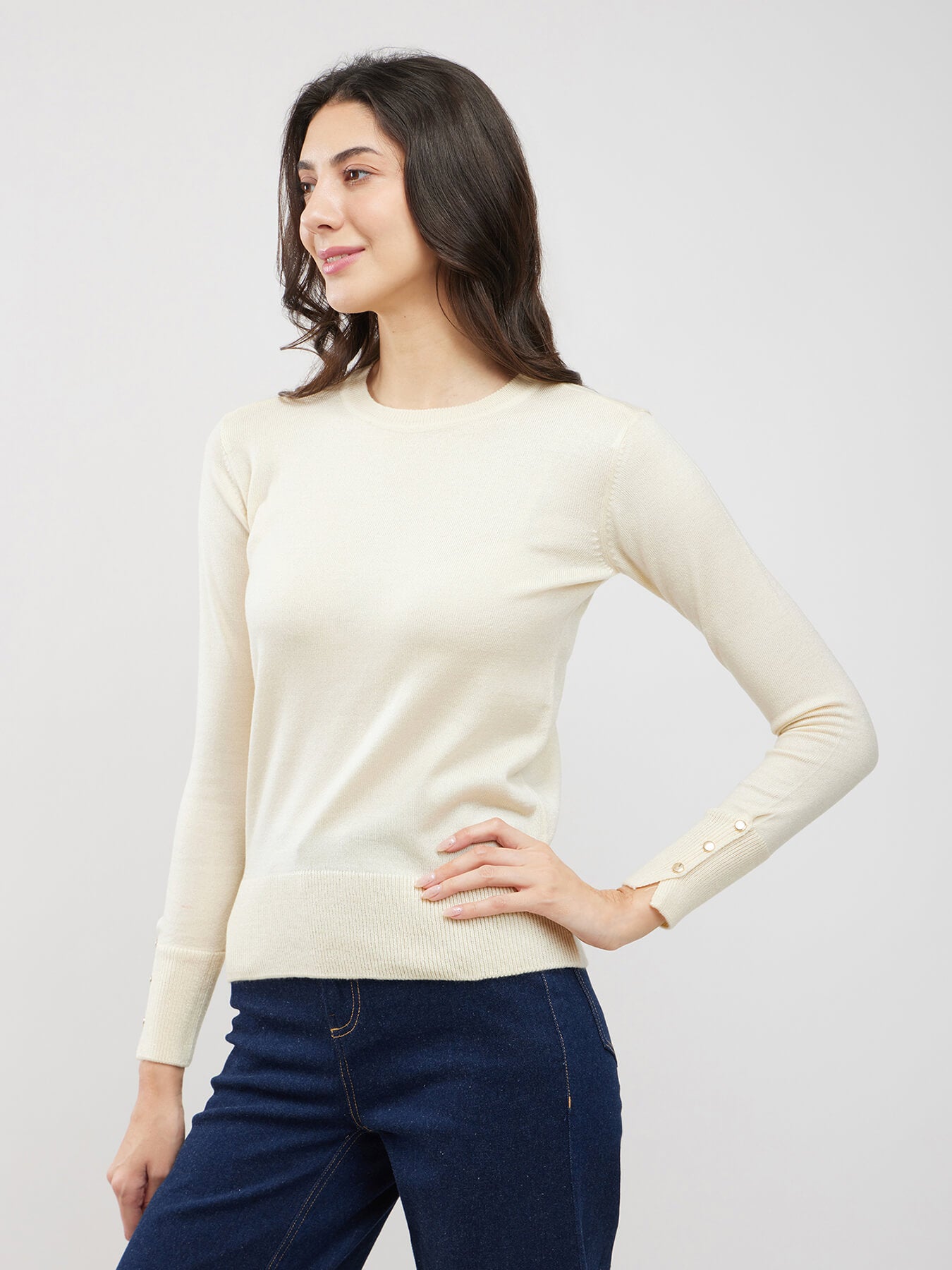 LivSoft Button Detail Sweater - Off White