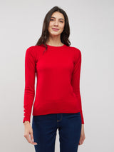 LivSoft Round Neck Buttoned Sleeve Sweater - Red