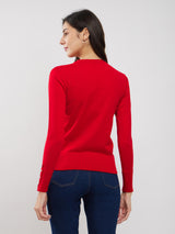 LivSoft Round Neck Buttoned Sleeve Sweater - Red