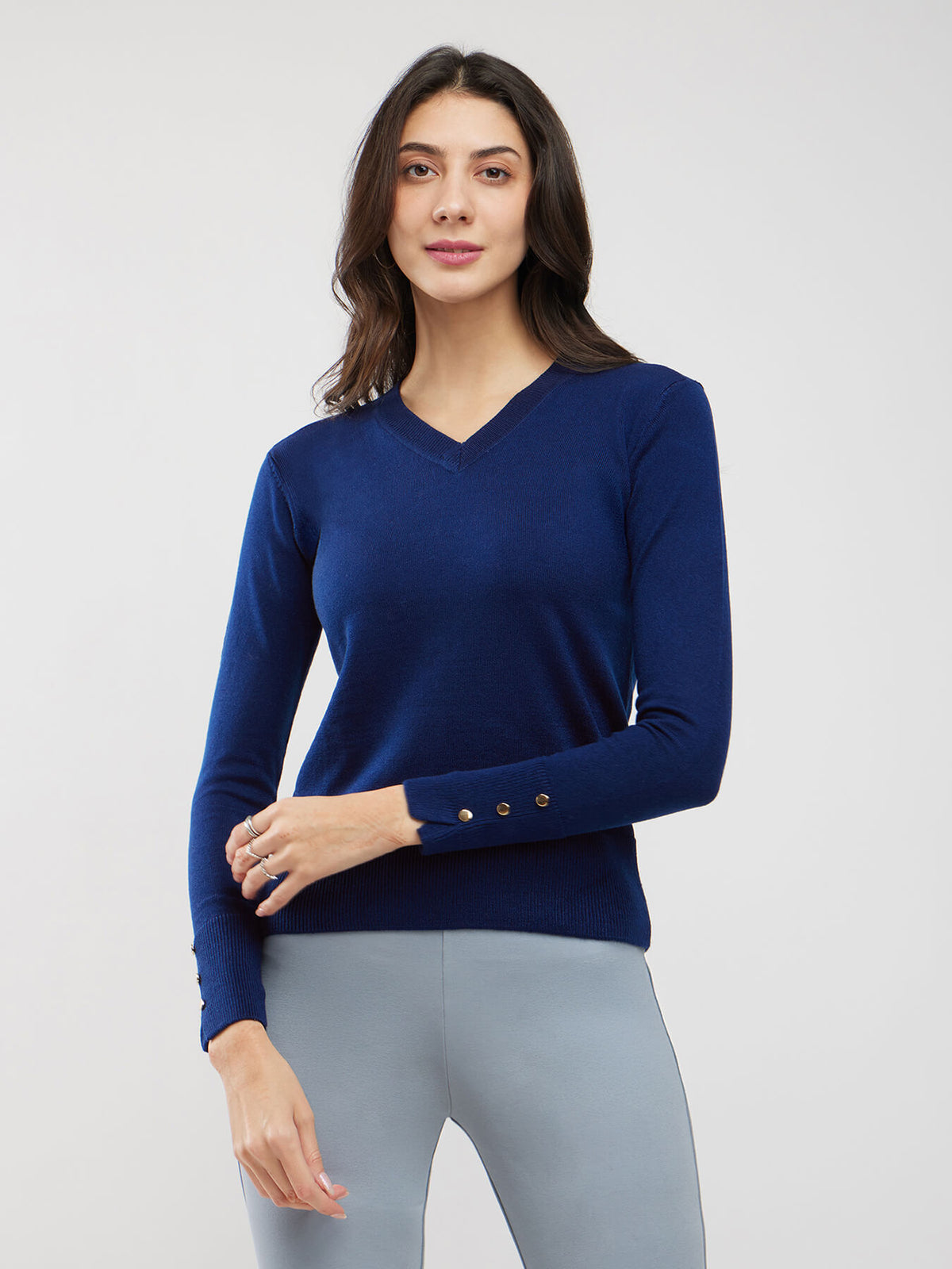 LivSoft Button Detail Sweater - Navy Blue