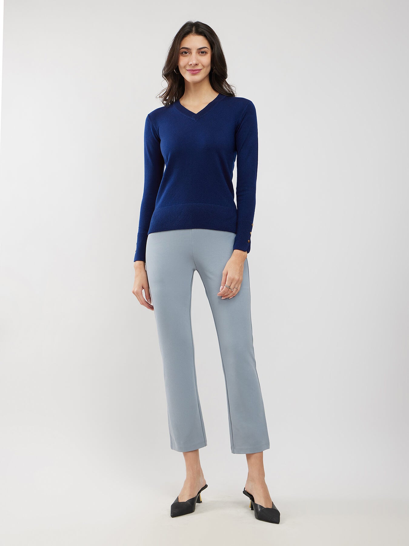 LivSoft Button Detail Sweater - Navy Blue