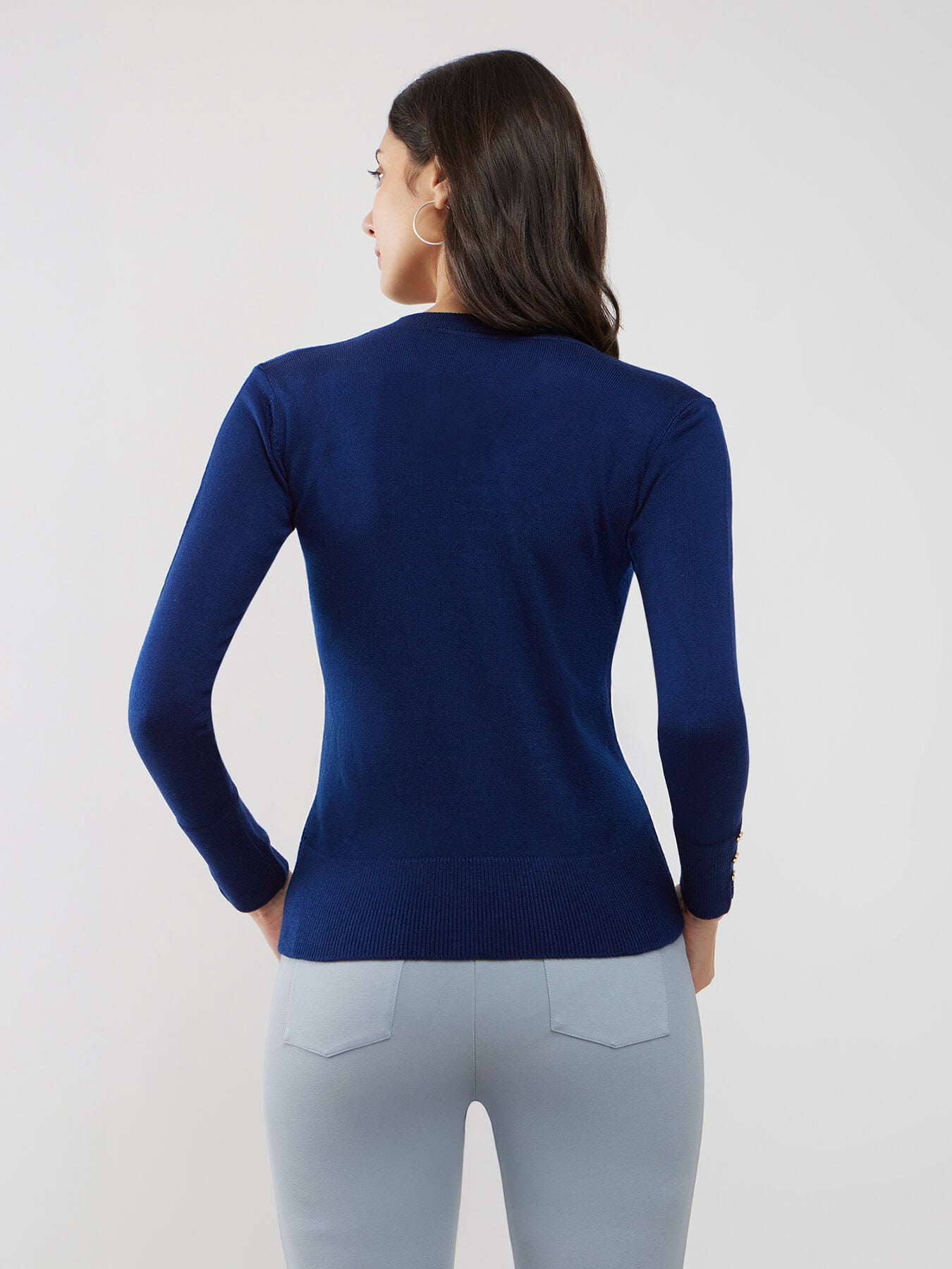 LivSoft Button Detail Sweater - Navy Blue