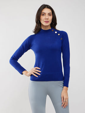 LivSoft Button Detail Crew Neck Sweater - Blue