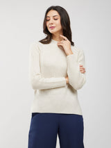 LivSoft Rib Knit High Neck Sweater - Off White