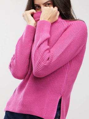 LivSoft Rib Knit High Neck Sweater - Pink