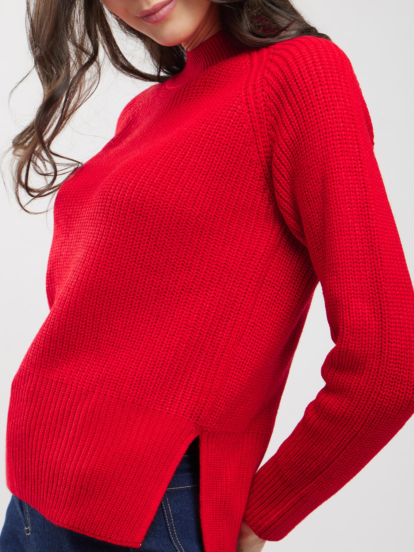 LivSoft Rib Knit High Neck Sweater - Red