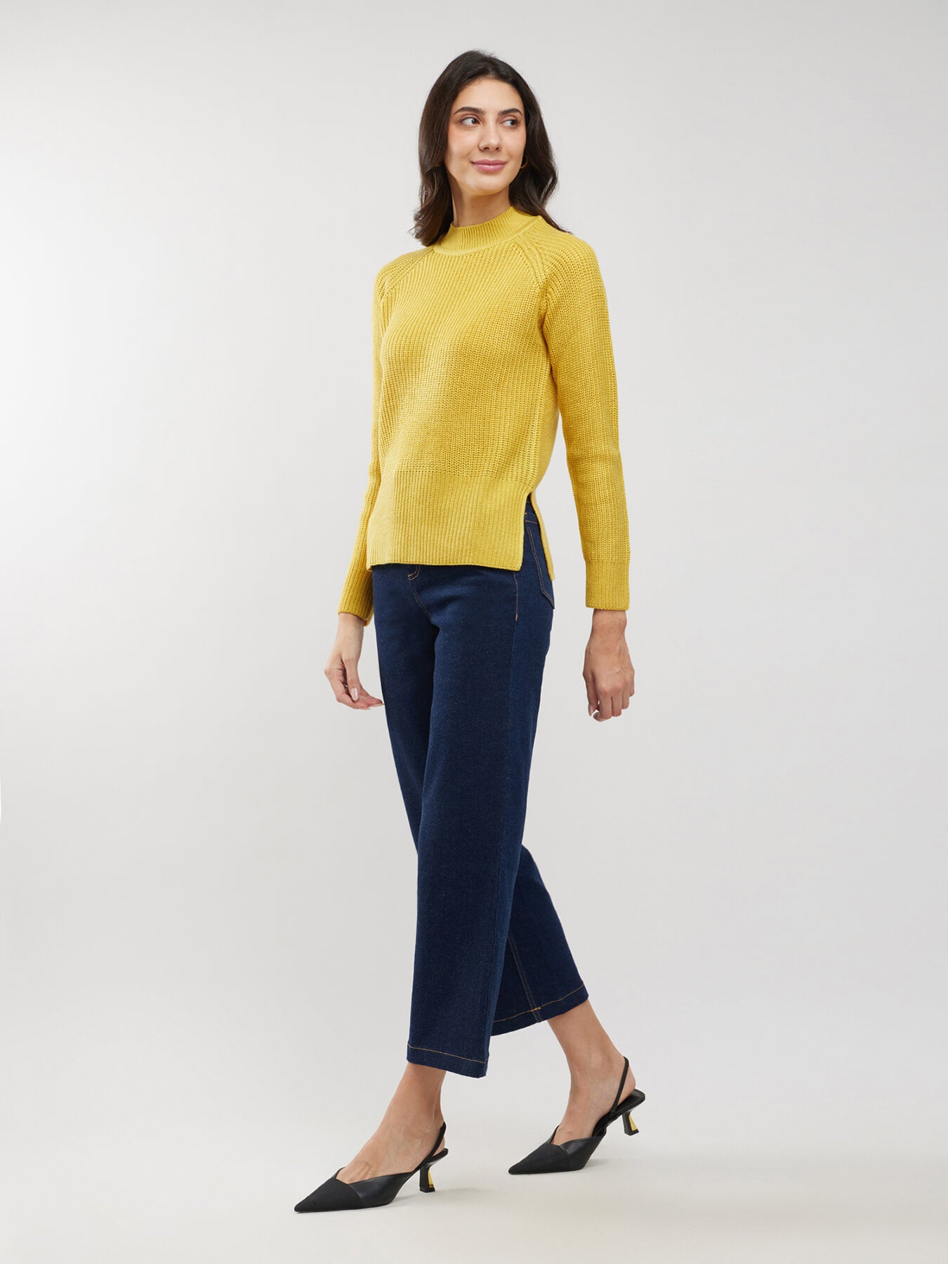 LivSoft Rib Knit High Neck Sweater - Yellow