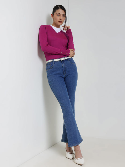 LivSoft V-Neck Sweater - Magenta