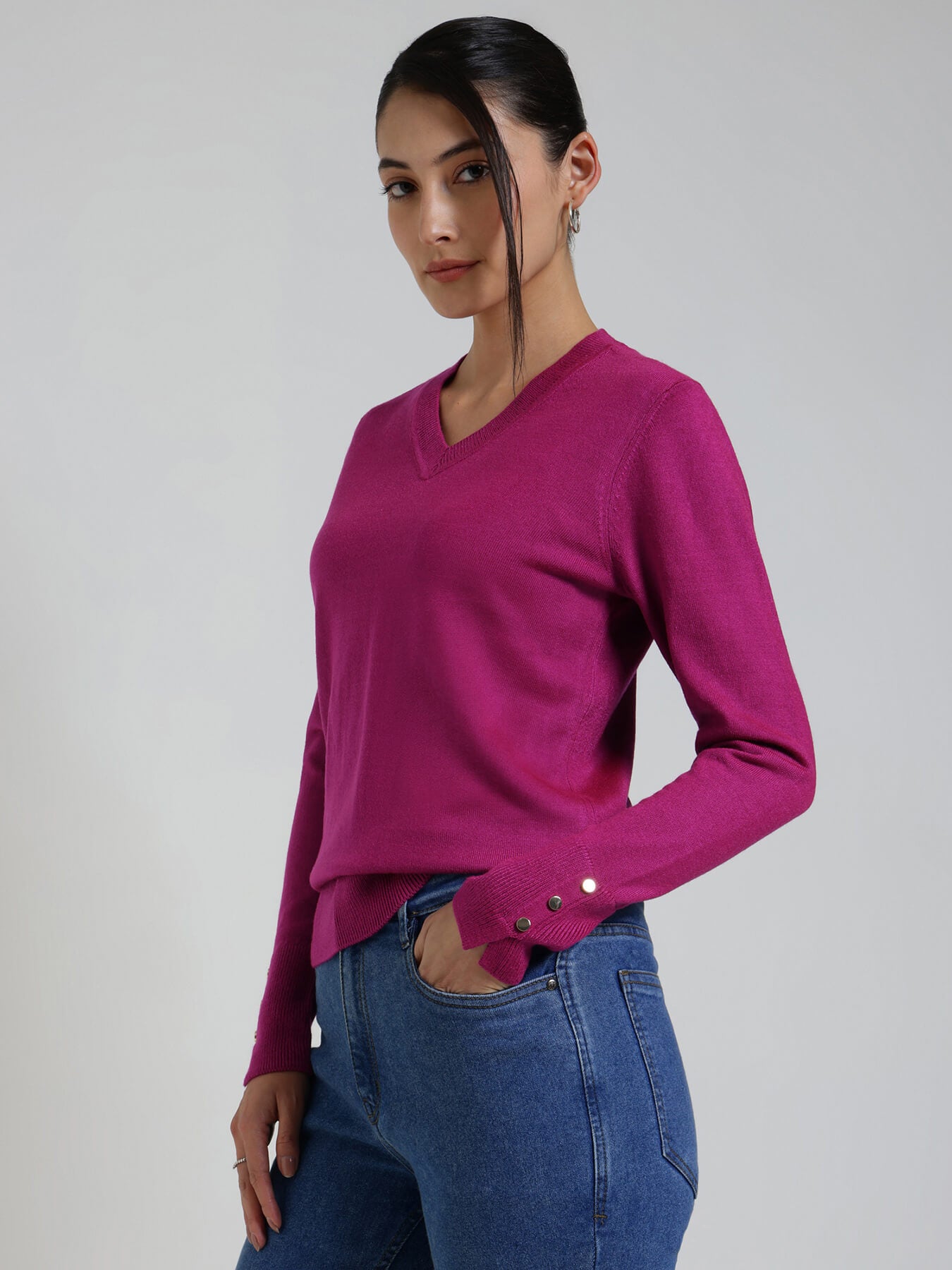 LivSoft V-Neck Sweater - Magenta