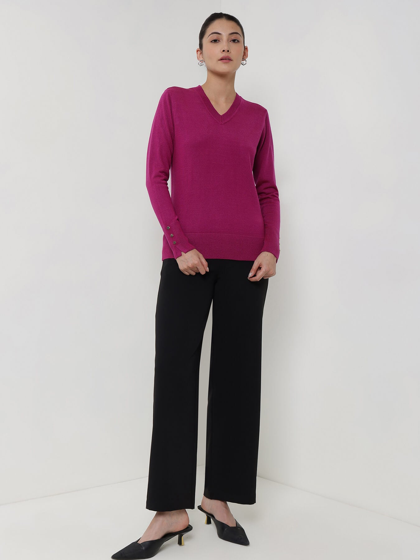 LivSoft V-Neck Sweater - Magenta