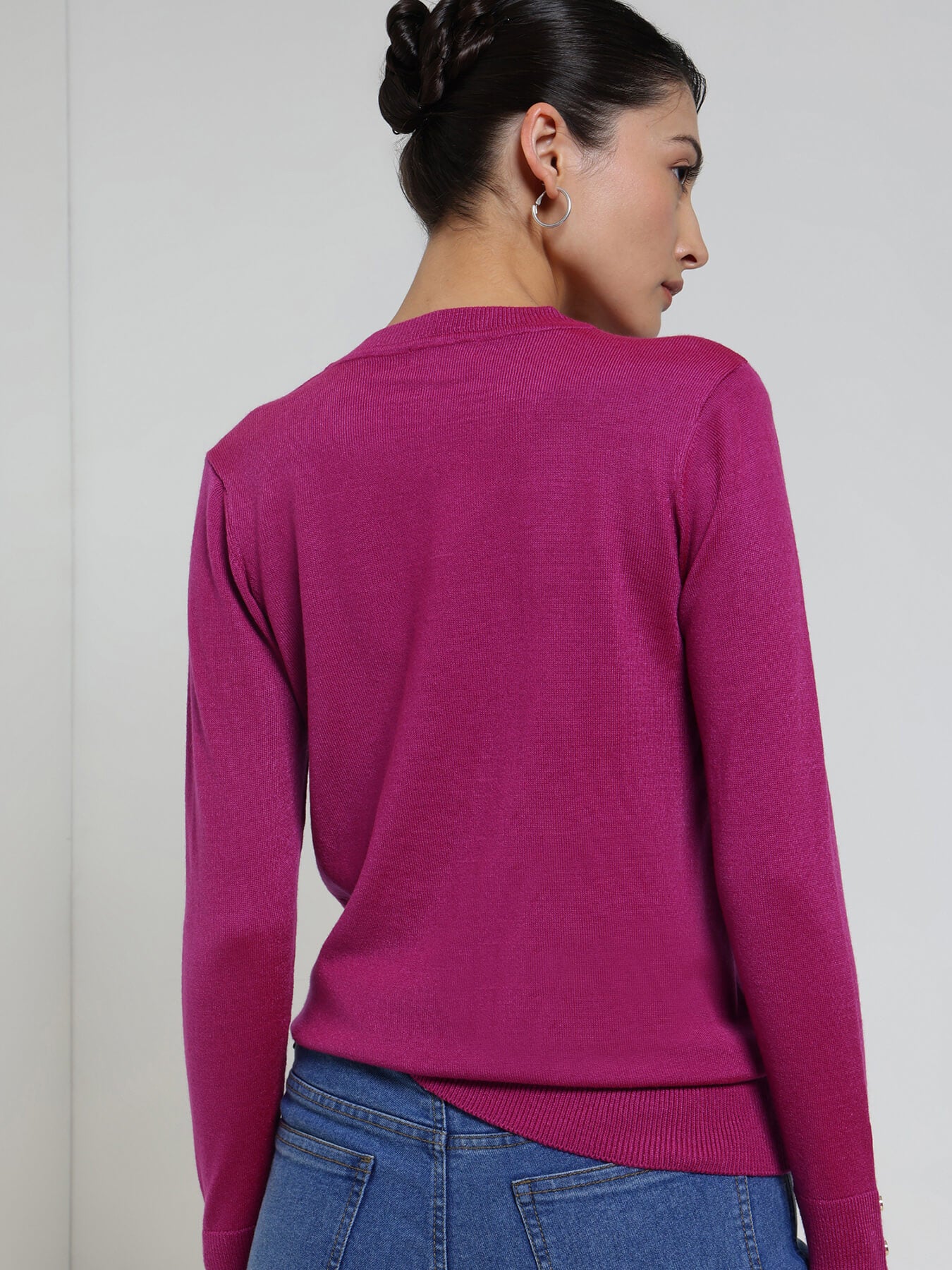 LivSoft V-Neck Sweater - Magenta