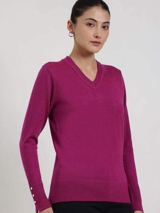 LivSoft V-Neck Sweater - Magenta