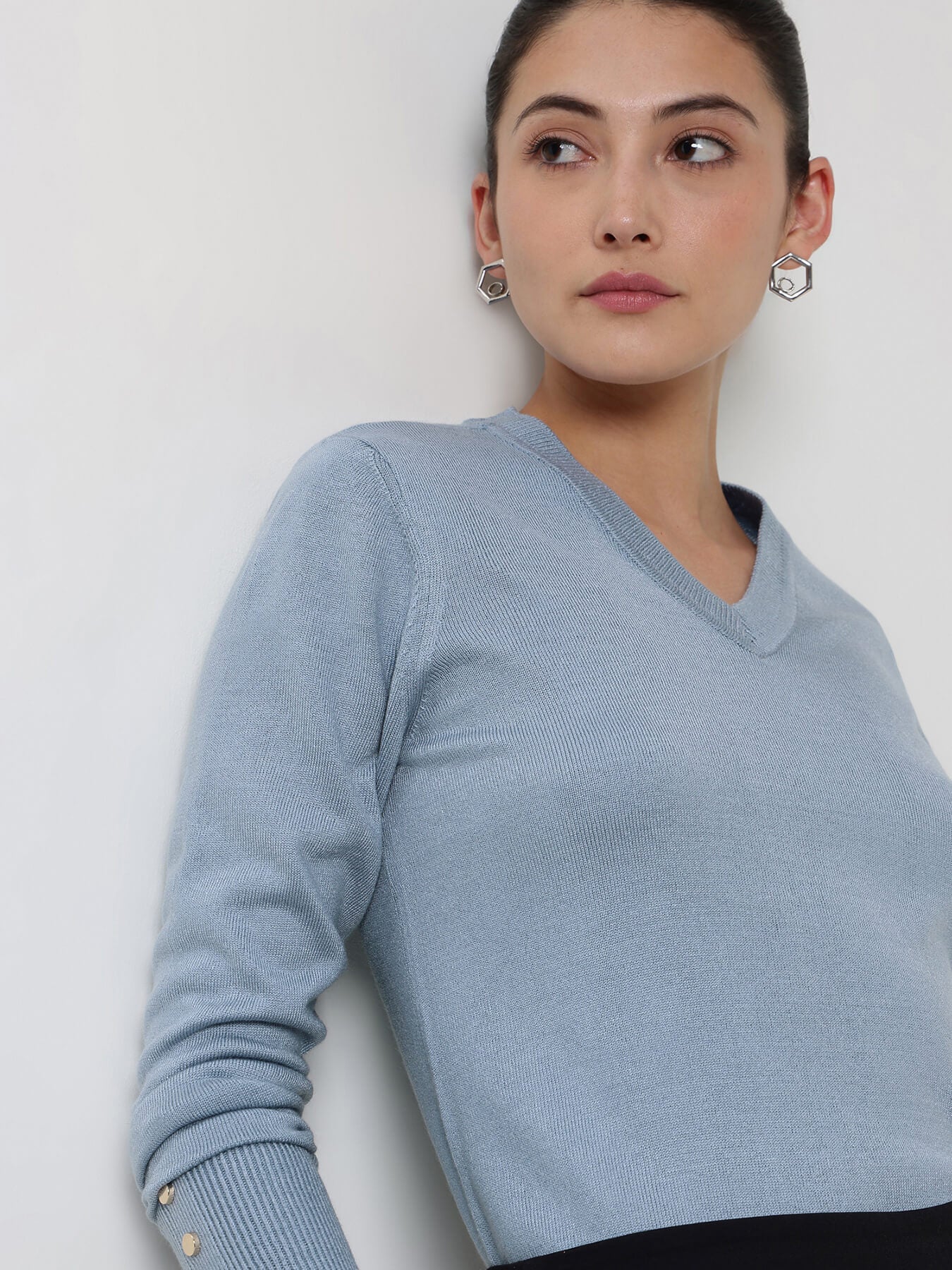 LivSoft V-Neck Sweater - Light Blue