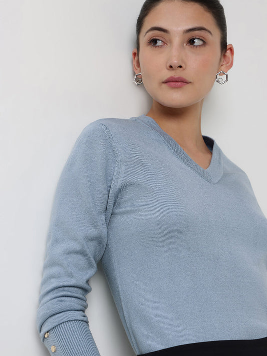 LivSoft V-Neck Sweater - Light Blue