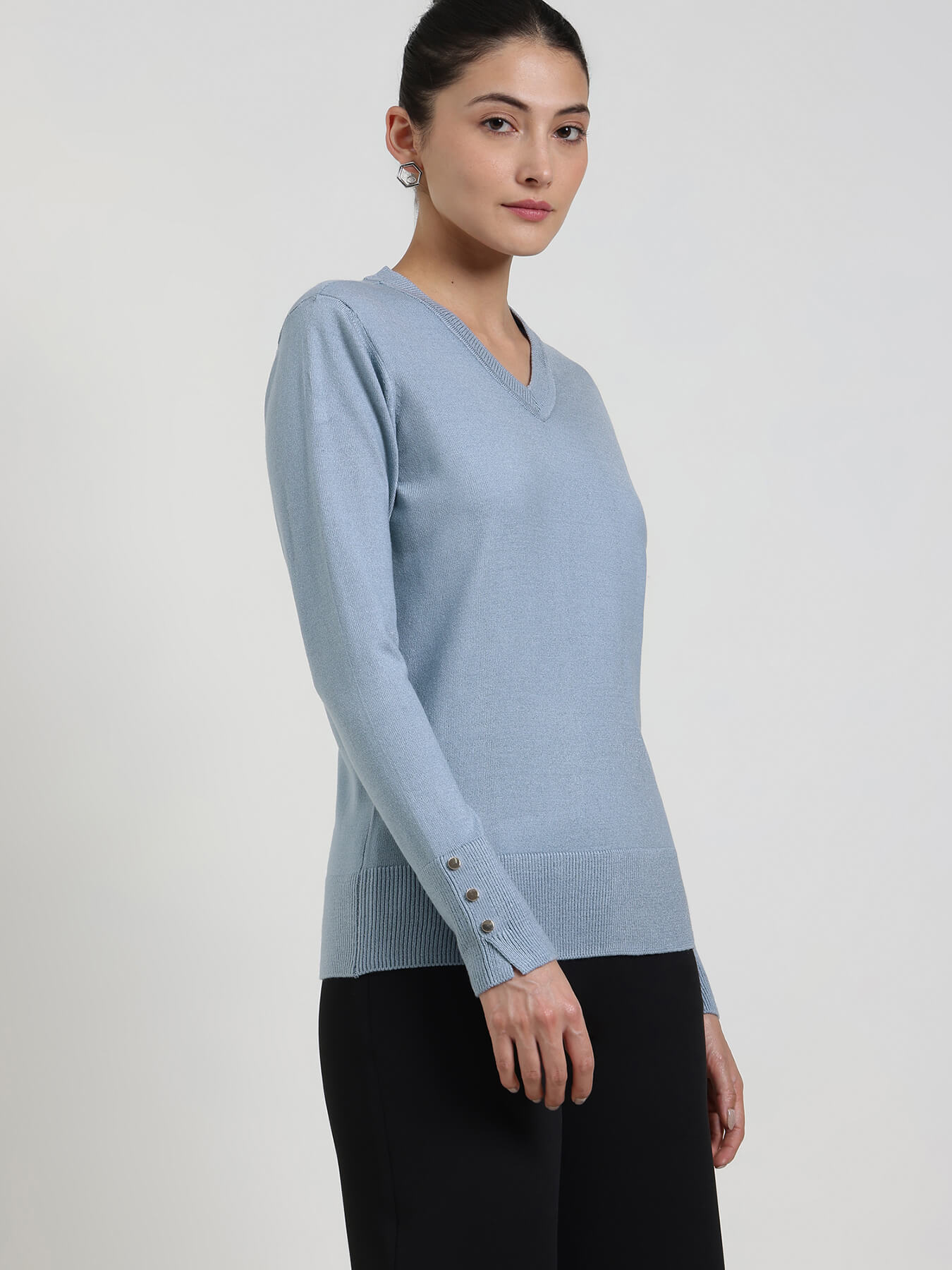 LivSoft V-Neck Sweater - Light Blue