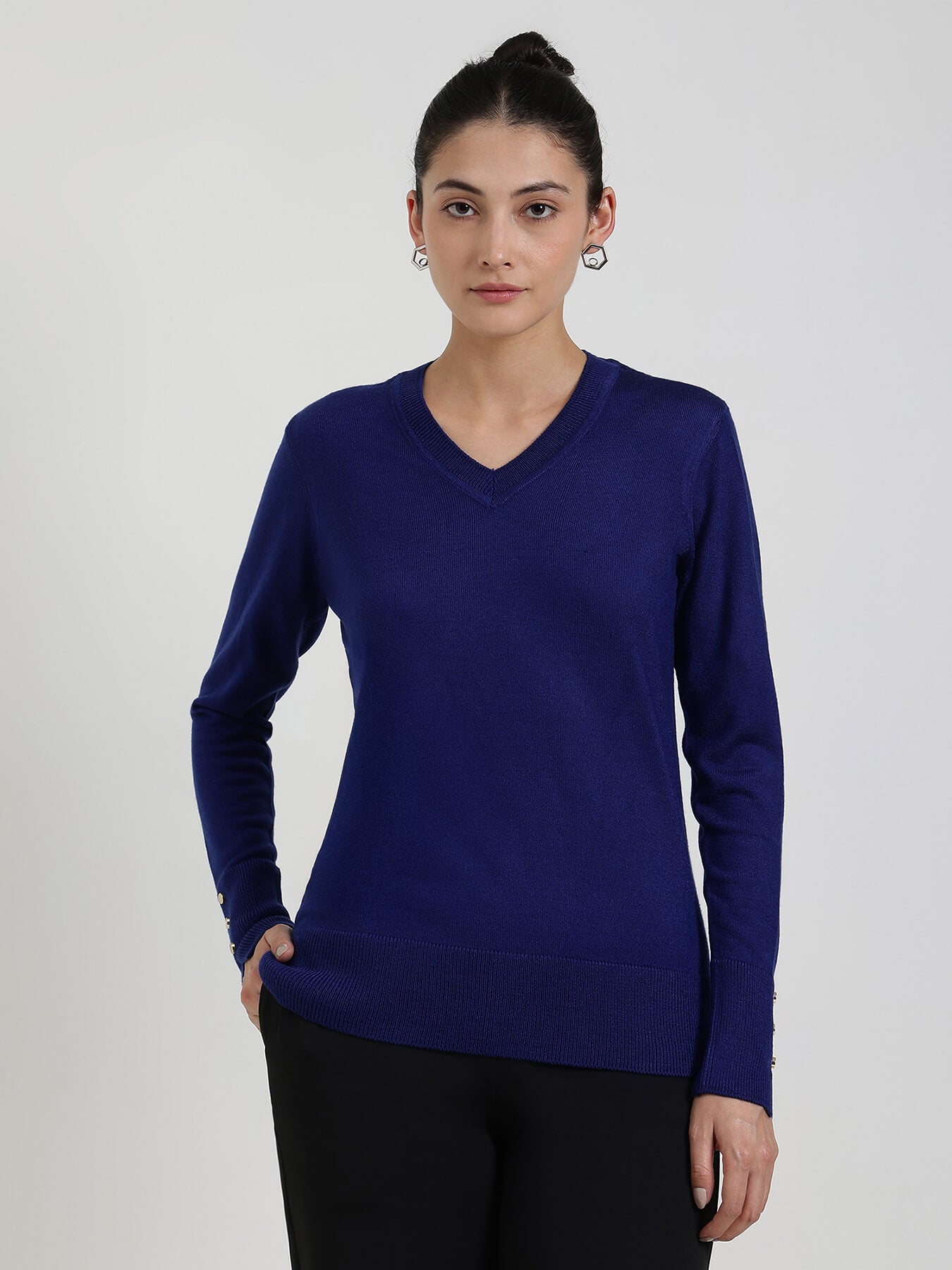 LivSoft V-Neck Sweater - Navy Blue