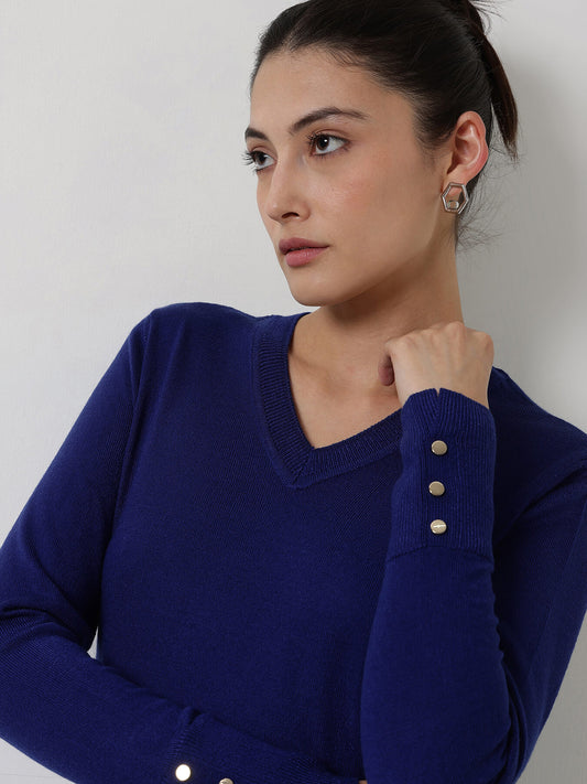 LivSoft V-Neck Sweater - Navy Blue