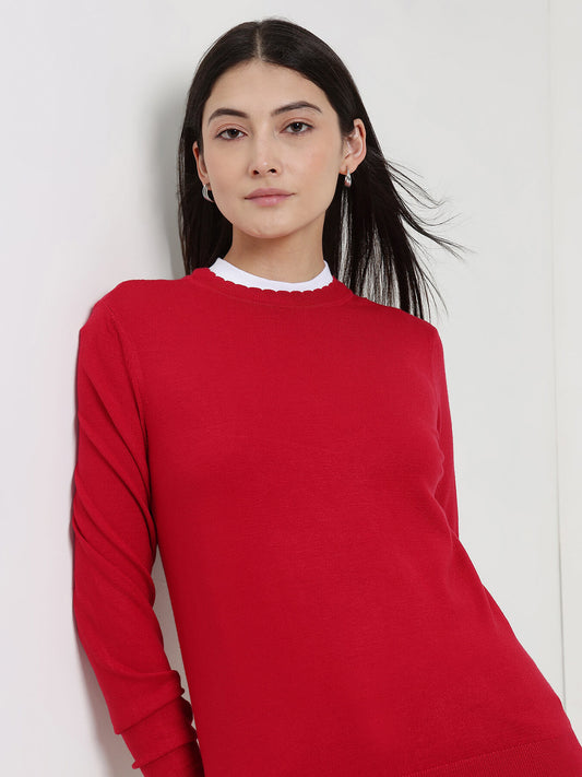 LivSoft Round Neck Sweater - Red