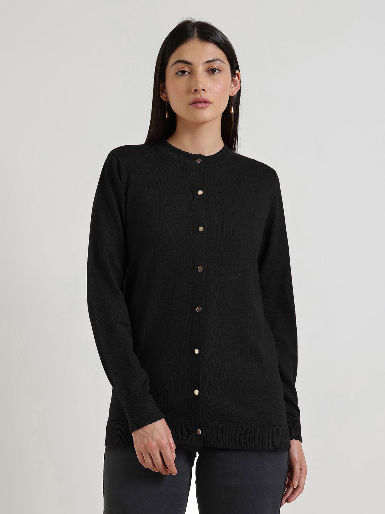 LivSoft Round Neck Cardigan - Black