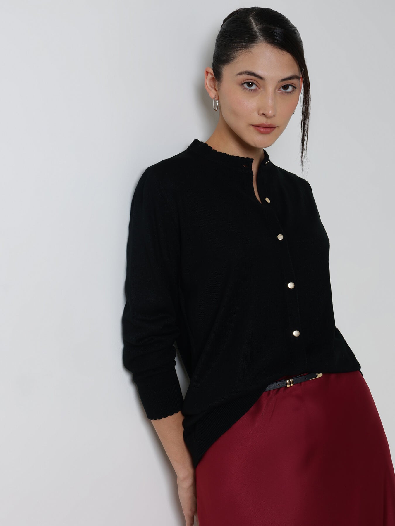 LivSoft Round Neck Cardigan - Black