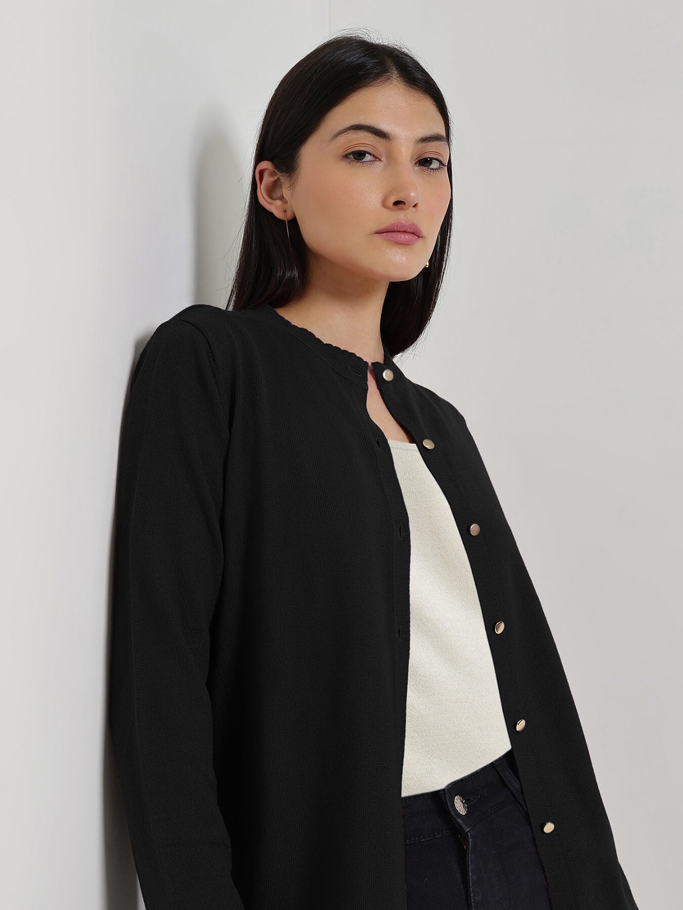 LivSoft Round Neck Cardigan - Black