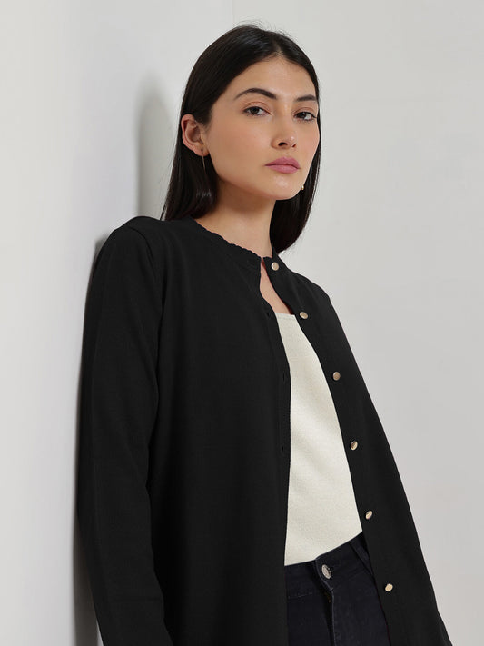 LivSoft Round Neck Cardigan - Black