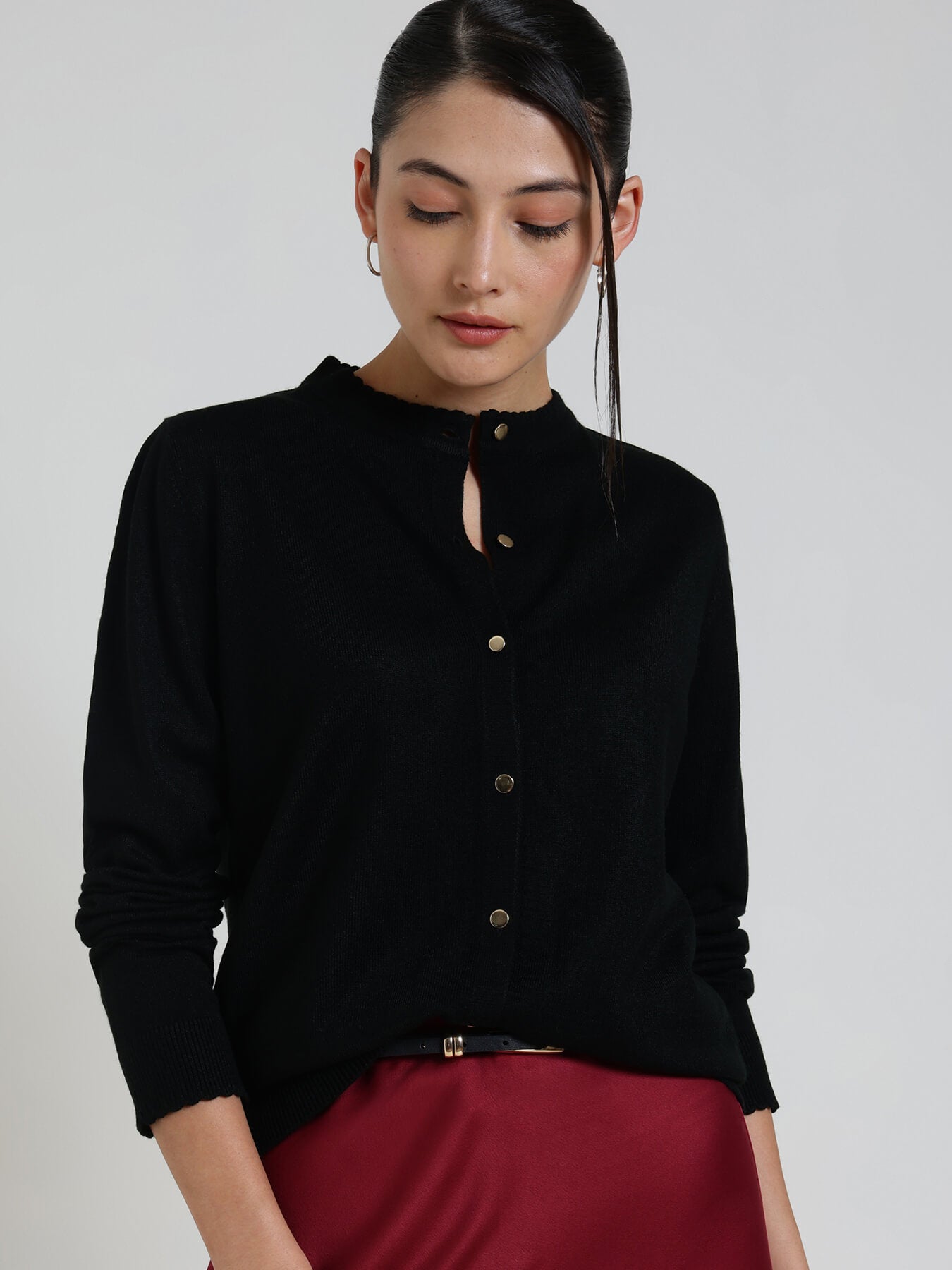 LivSoft Round Neck Cardigan - Black