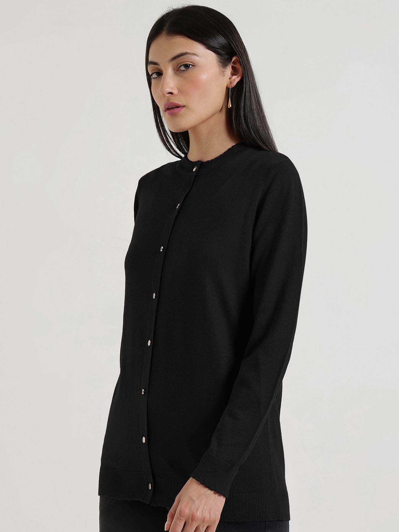 LivSoft Round Neck Cardigan - Black