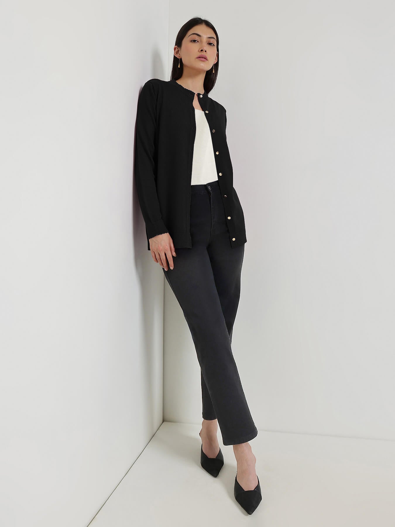 LivSoft Round Neck Cardigan - Black