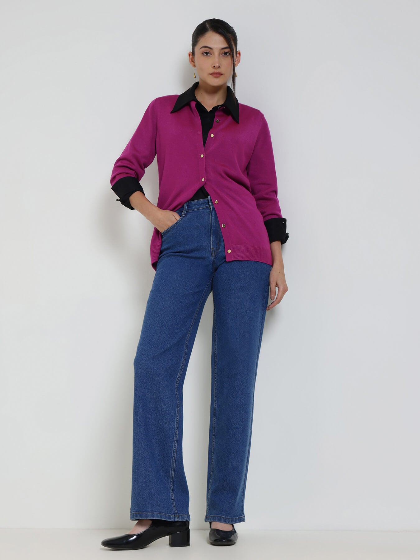 LivSoft Round Neck Cardigan - Magenta