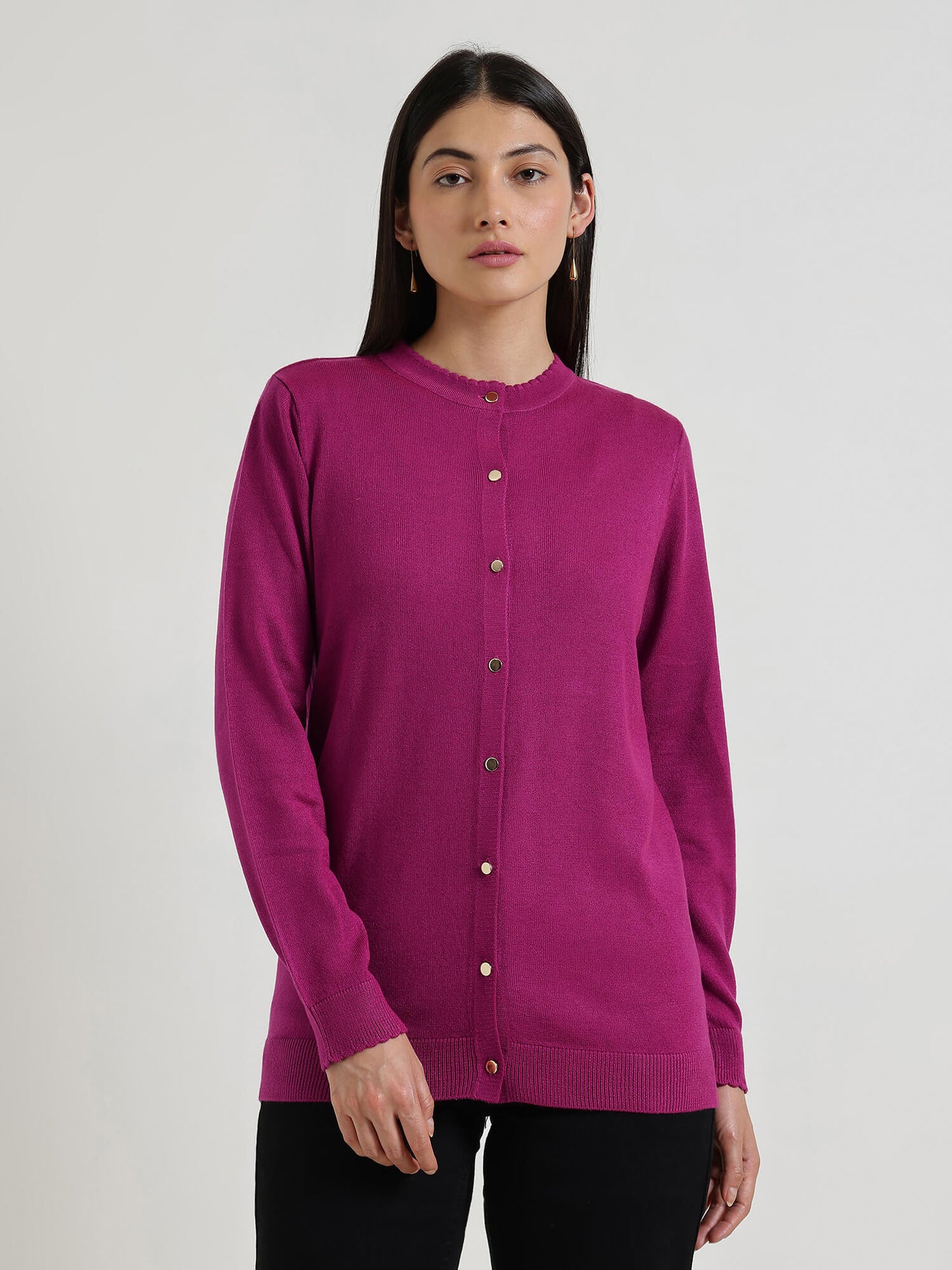 LivSoft Round Neck Cardigan - Fuchsia