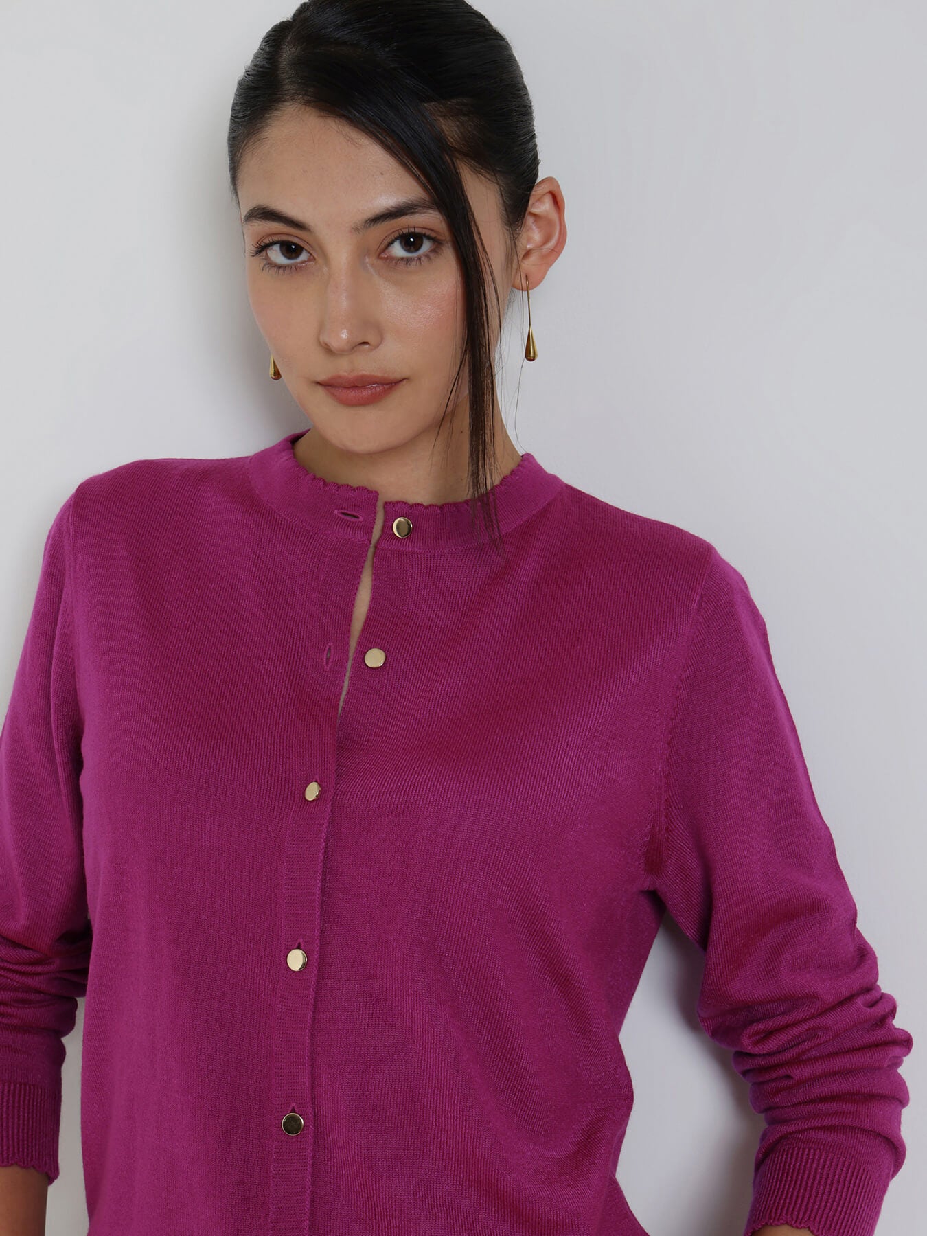 LivSoft Round Neck Cardigan - Magenta