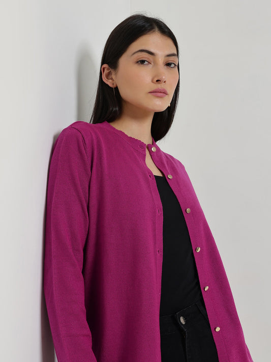 LivSoft Round Neck Cardigan - Fuchsia