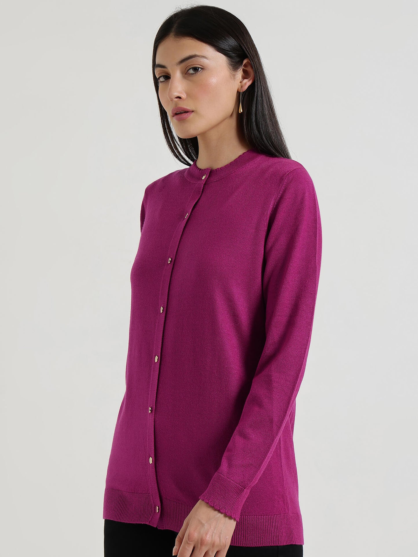 LivSoft Round Neck Cardigan - Fuchsia