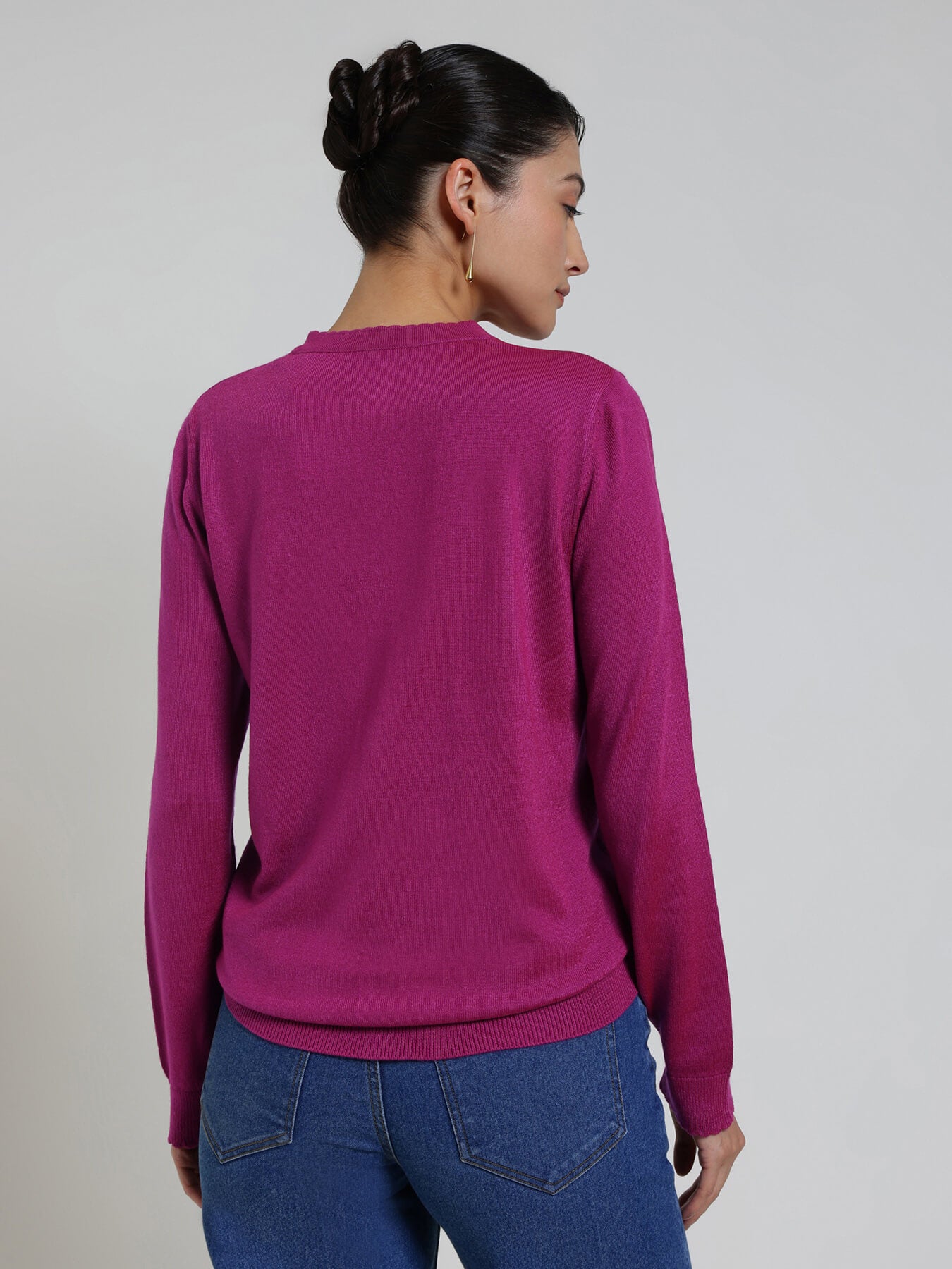 LivSoft Round Neck Cardigan - Magenta