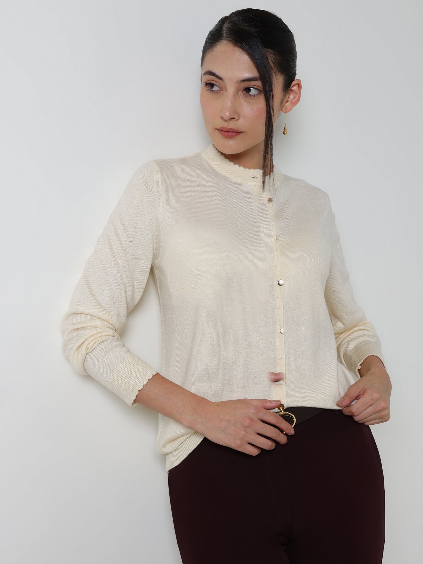 LivSoft Round Neck Cardigan - Off White