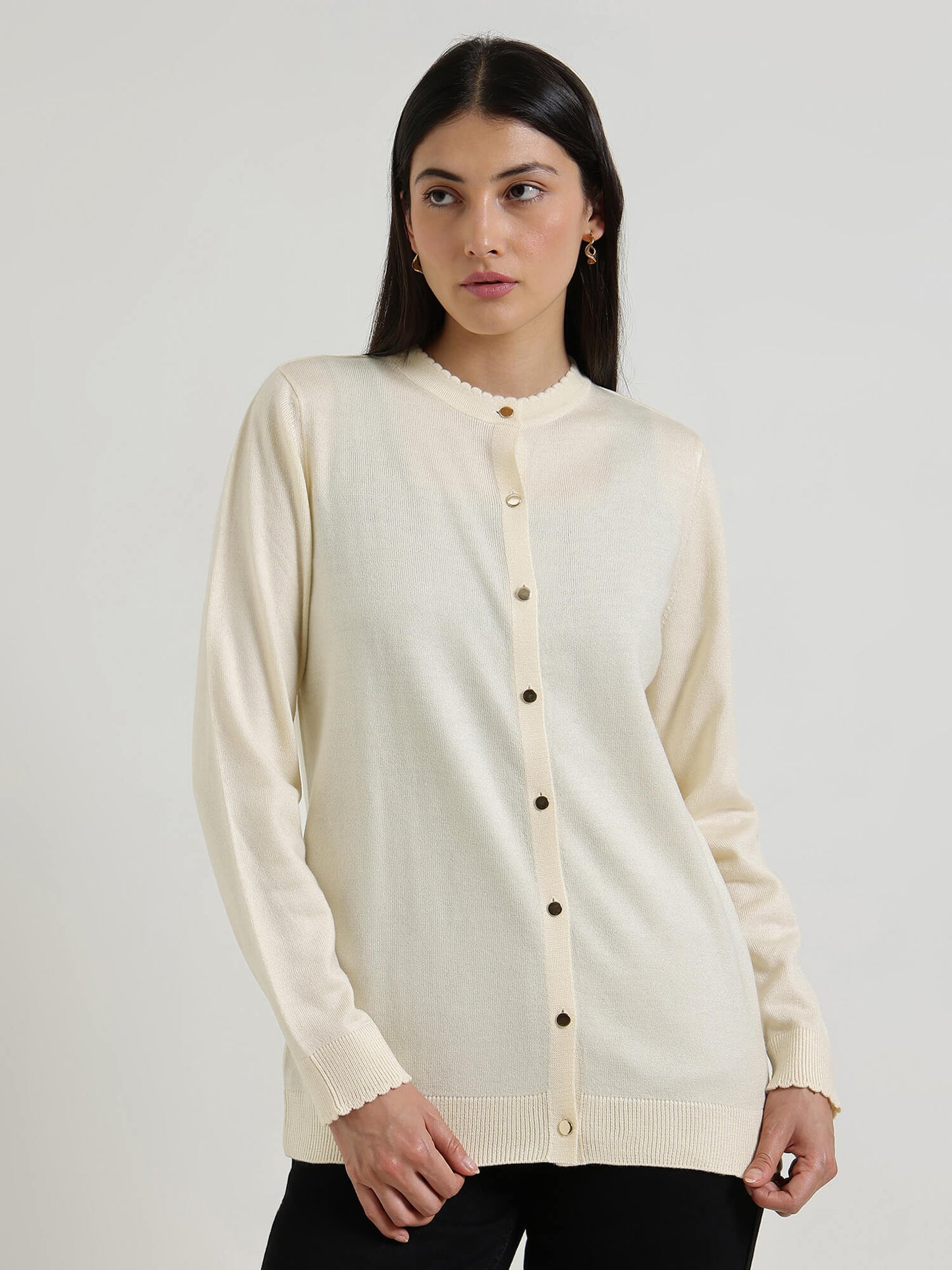 LivSoft Round Neck Cardigan - Off White