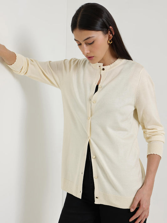 LivSoft Round Neck Cardigan - Off White