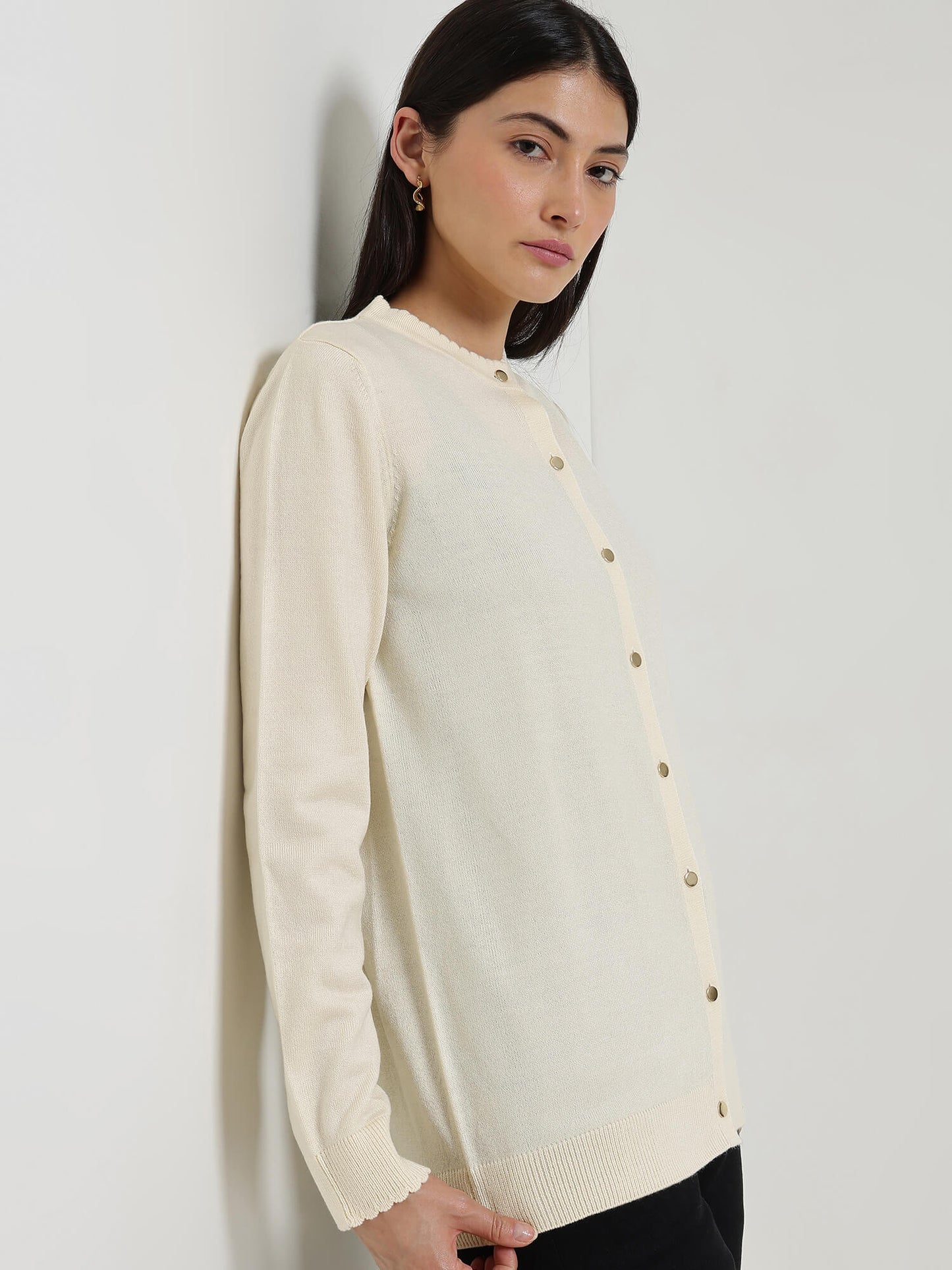 LivSoft Round Neck Cardigan - Off White