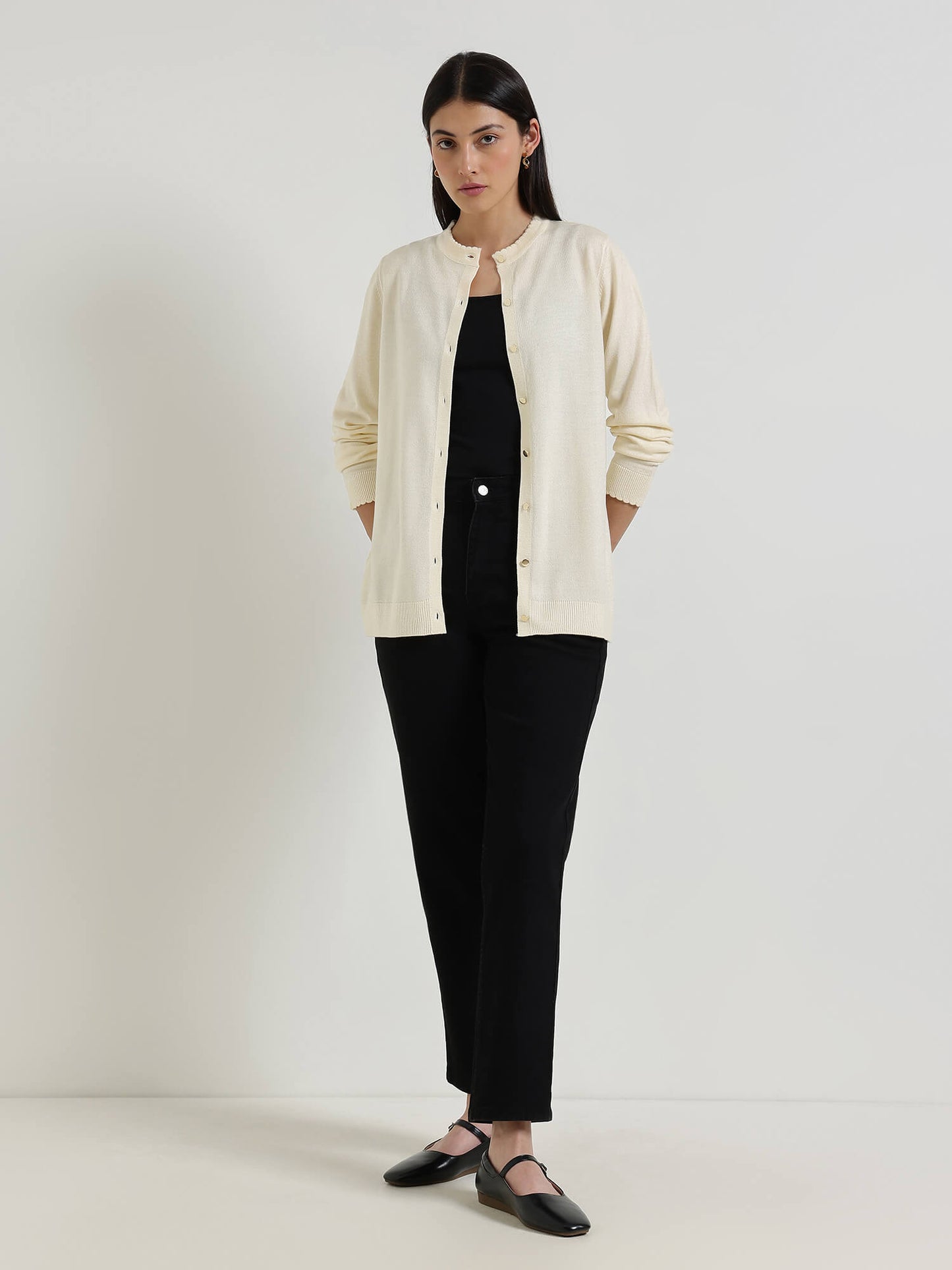 LivSoft Round Neck Cardigan - Off White