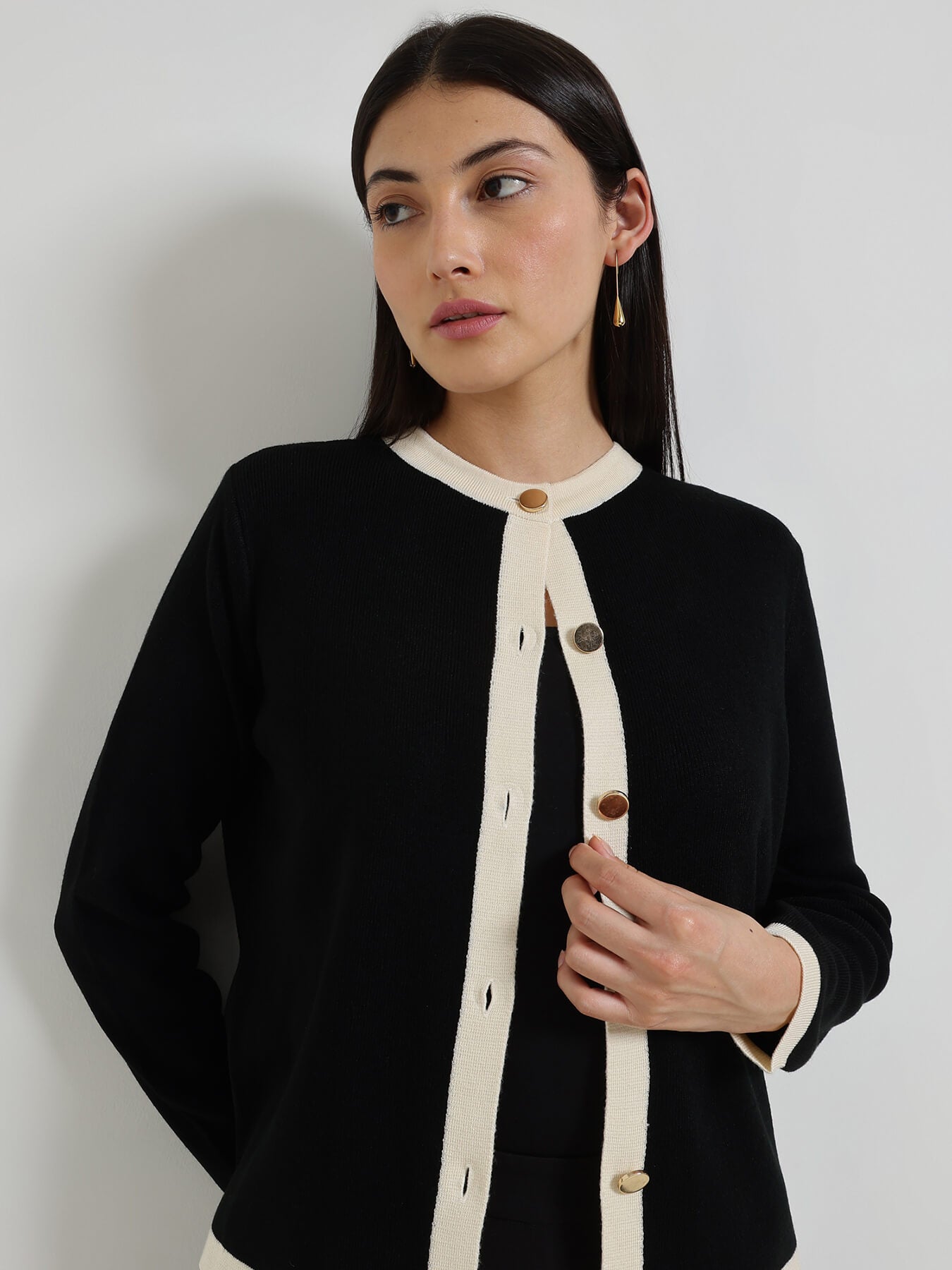 LivSoft Round Neck Cardigan - Black