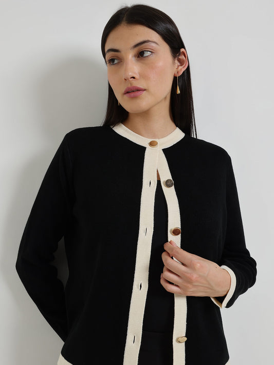 LivSoft Round Neck Cardigan - Black