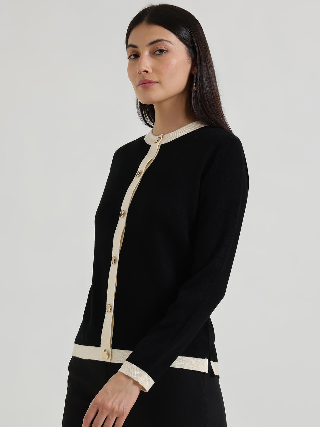 LivSoft Round Neck Cardigan - Black