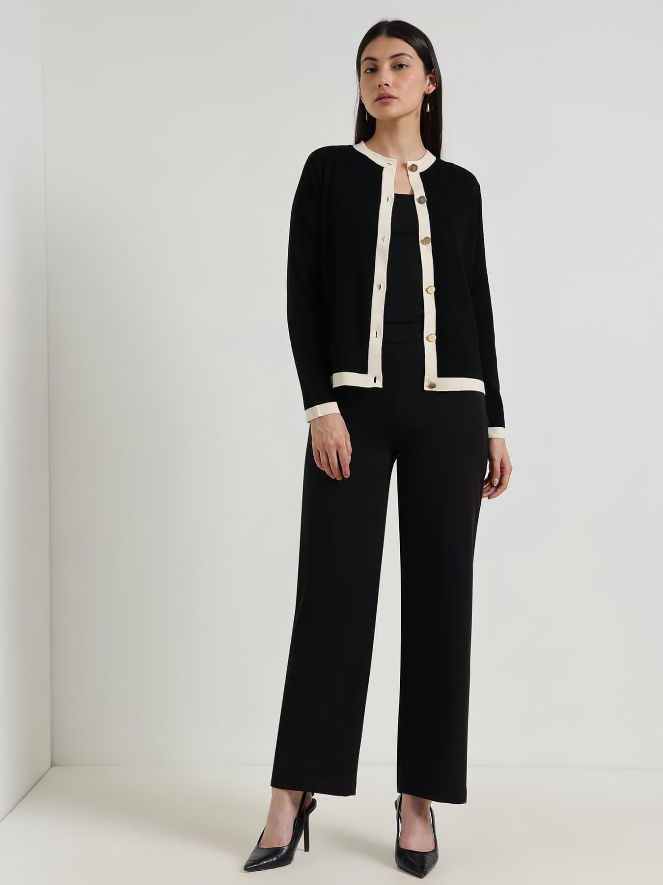 LivSoft Round Neck Cardigan - Black