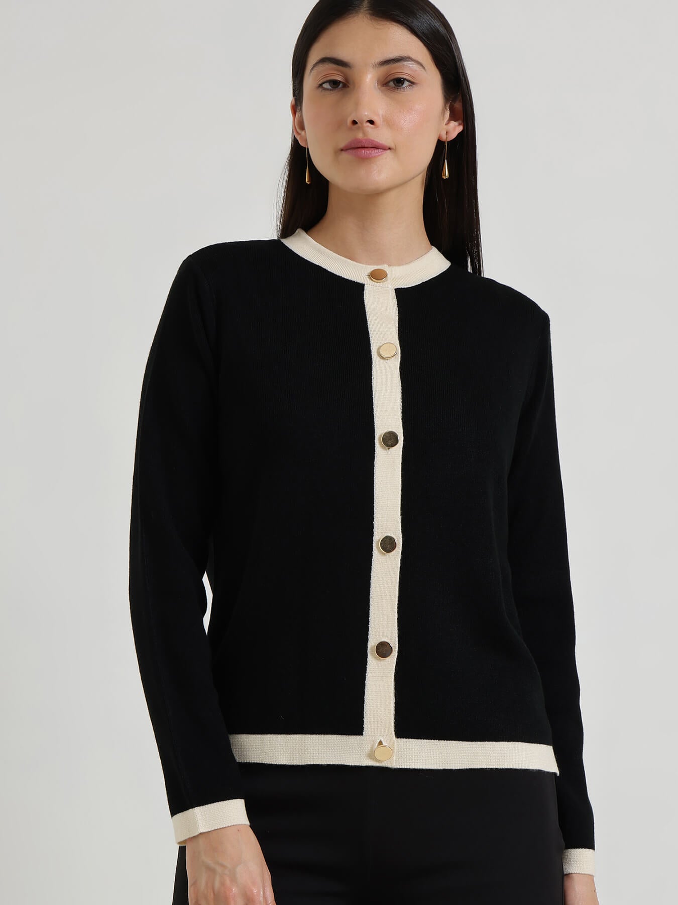 LivSoft Round Neck Cardigan - Black