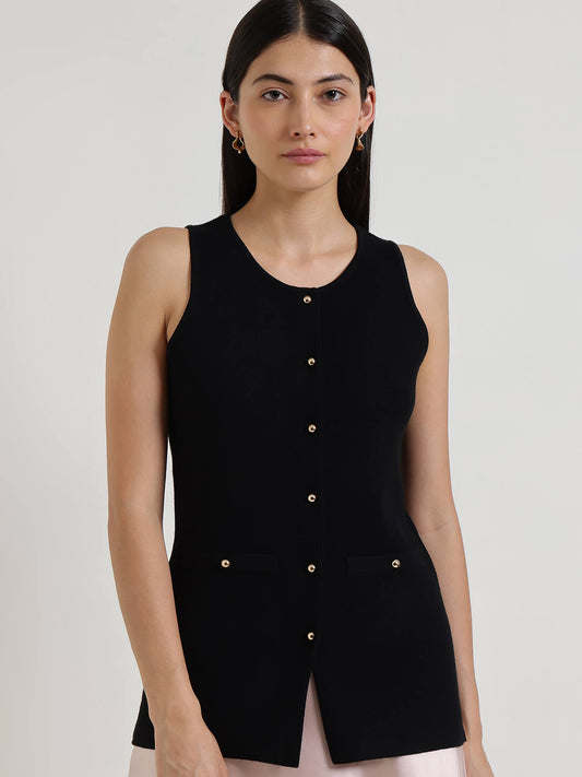 Ultra LivSoft Sleeveless Open Vest - Black